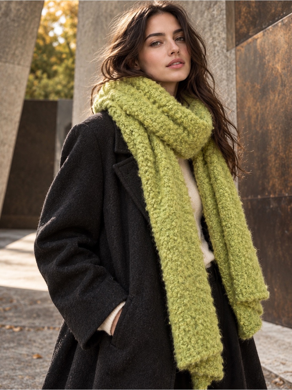 FRNCH Paris NWT Izel Olive Bouclé Wool Blend Oversized Scarf